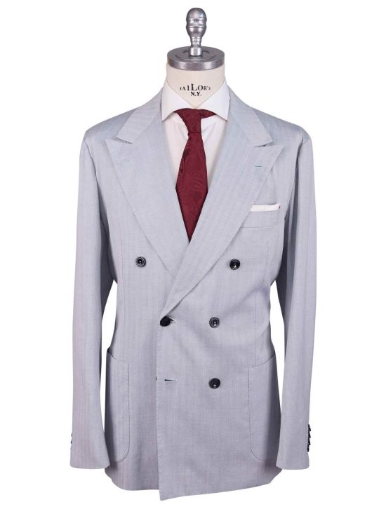 Kiton Kiton Light Blue Cashmere Wool Silk Linen Ea Double Breasted Suit Light Blue 000