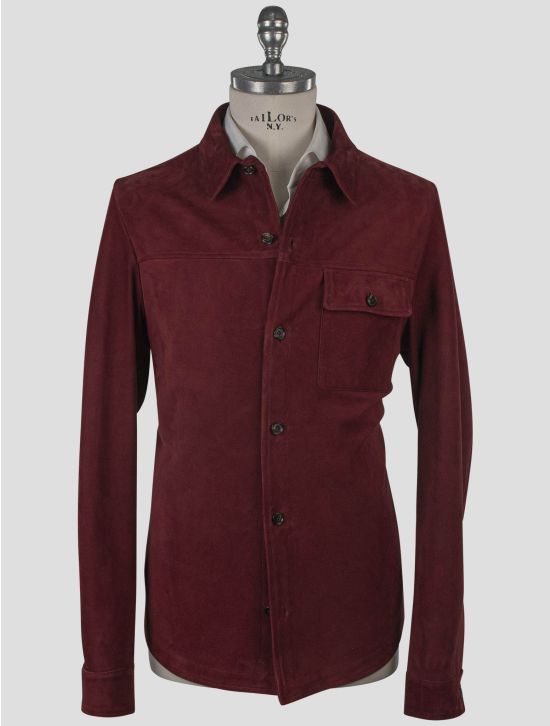 Isaia Isaia Burgundy Leather Suede Coat Burgundy 000