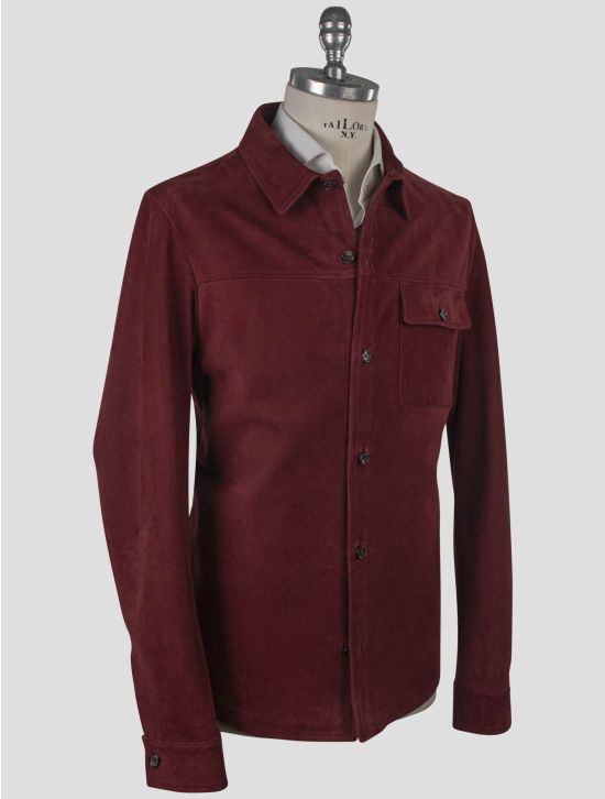 Isaia Isaia Burgundy Leather Suede Coat Burgundy 001