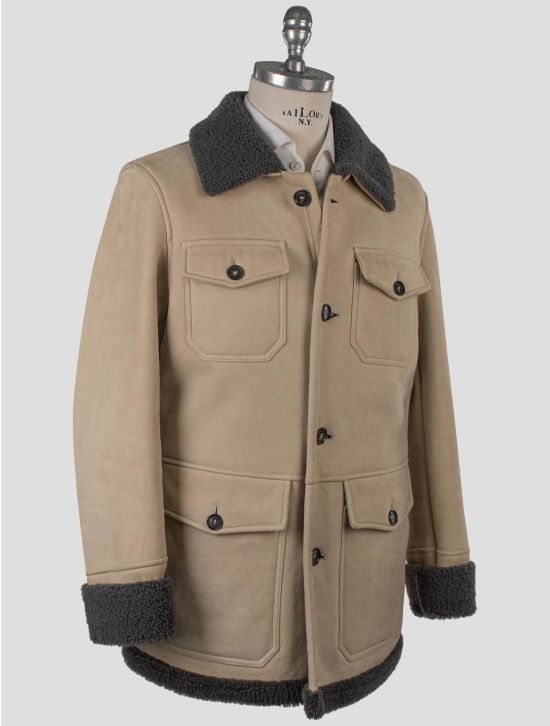 Isaia Isaia Beige Leather Sheepskin Coat Beige 001