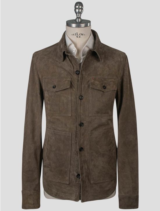 Isaia Isaia Taupe Leather Suede Coat Taupe 000