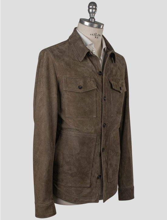 Isaia Isaia Taupe Leather Suede Coat Taupe 001