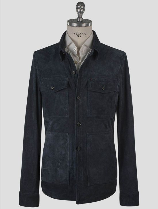 Isaia Isaia Blue Leather Suede Coat Blue 000