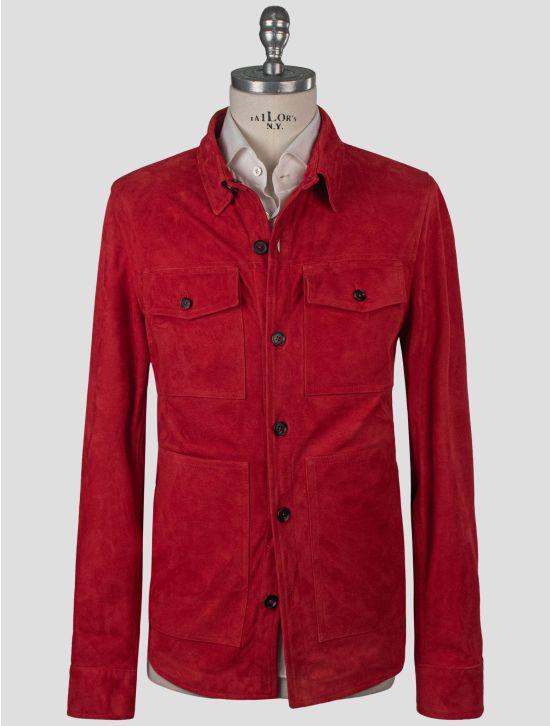 Isaia Isaia Red Leather Suede Coat Red 000