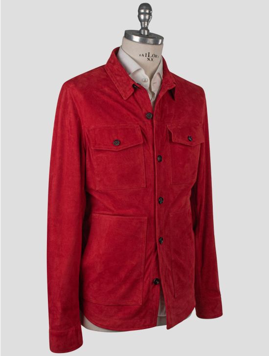 Isaia Isaia Red Leather Suede Coat Red 001