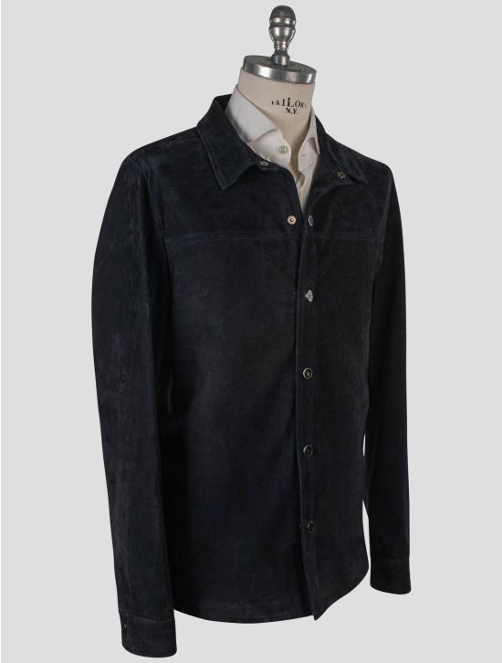 Isaia Isaia Blue Leather Suede Coat Blue 001