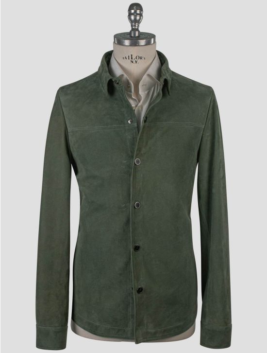 Isaia Isaia Green Leather Suede Coat Green 000