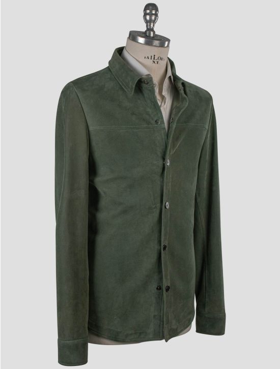 Isaia Isaia Green Leather Suede Coat Green 001