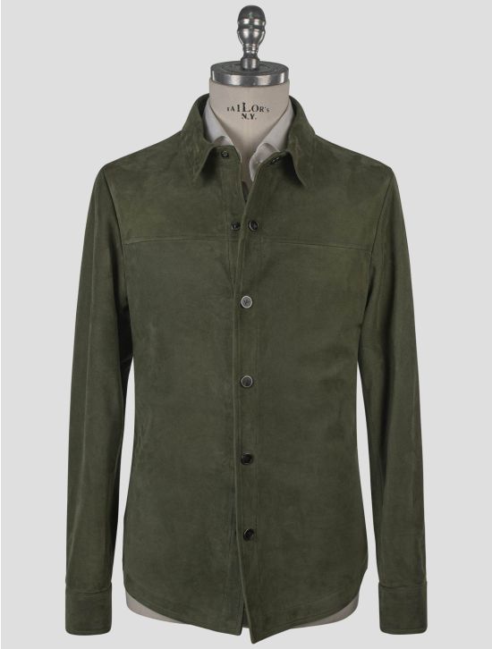 Isaia Isaia Green Leather Suede Coat Green 000