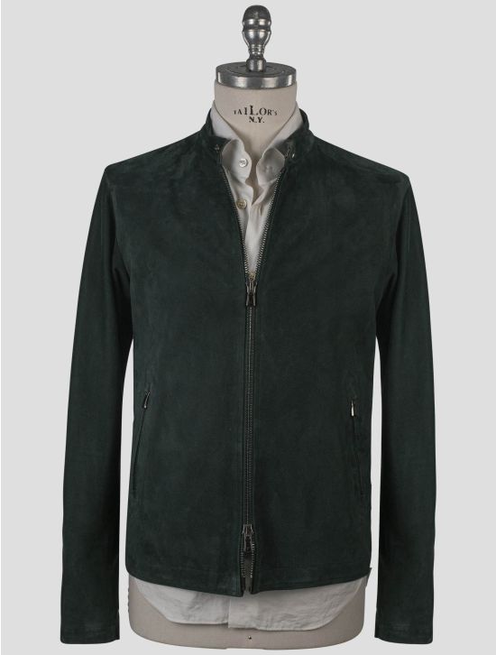 Isaia Isaia Green Leather Suede Coat Green 000