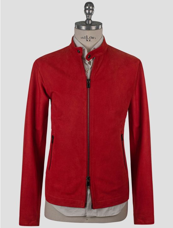 Isaia Isaia Red Leather Suede Coat Red 000