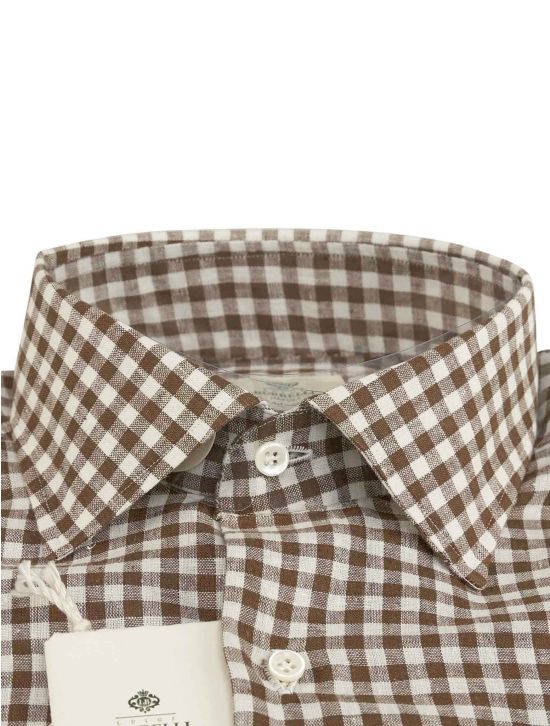 Luigi Borrelli Luigi Borrelli Brown White Linen Cotton Shirt Brown / White 001