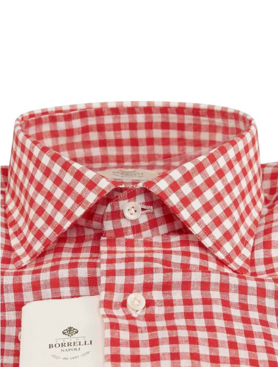 Luigi Borrelli Luigi Borrelli Red White Cotton Linen Shirt Red / White 001