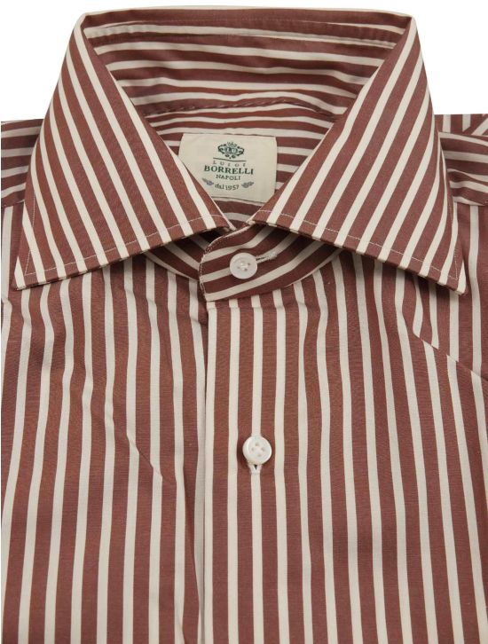 Luigi Borrelli Luigi Borrelli Brown White Cotton Shirt Brown / White 001