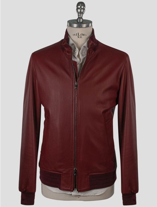 Isaia Isaia Burgundy Leather Coat Burgundy 000