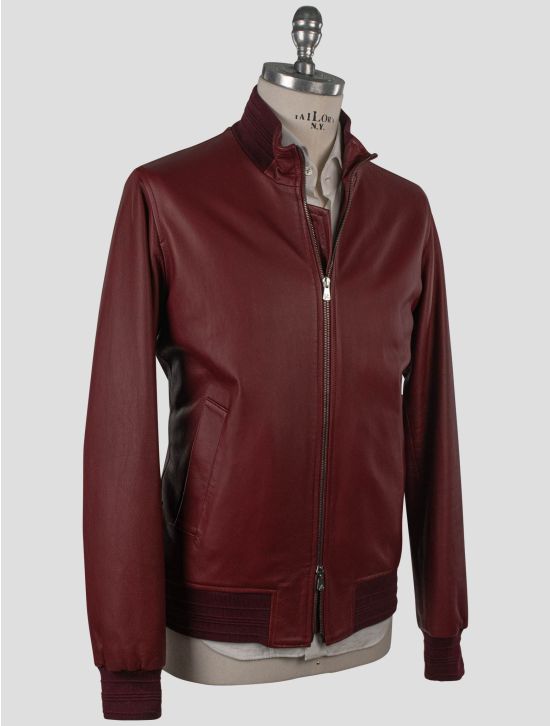 Isaia Isaia Burgundy Leather Coat Burgundy 001