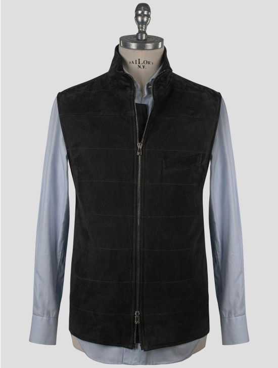 Isaia Isaia Blue Leather Suede Gilet Blue 000