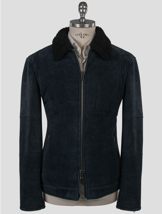 Isaia Isaia Blue Leather Sheepskin Coat Blue 000