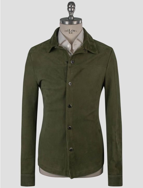 Isaia Isaia Green Leather Suede Coat Green 000