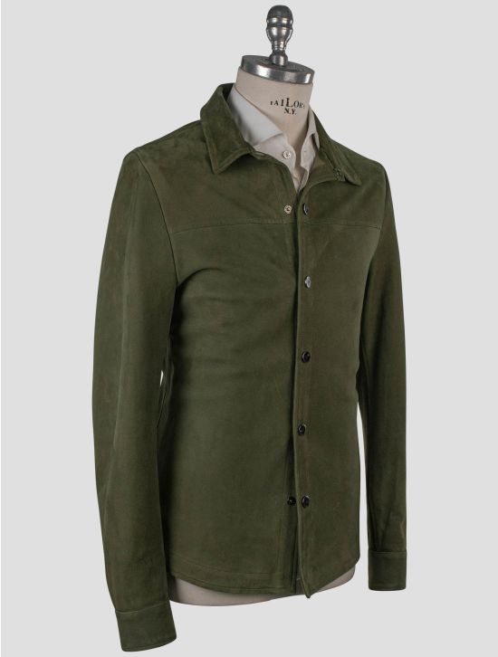 Isaia Isaia Green Leather Suede Coat Green 001