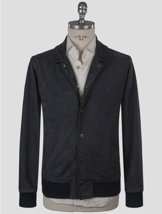 Isaia Isaia Blue Leather Suede Coat Blue 000