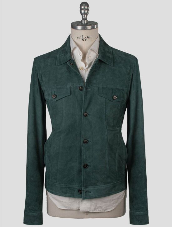 Isaia Isaia Green Leather Suede Coat Green 000