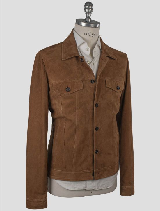 Isaia Isaia Brown Leather Suede Coat Brown 001