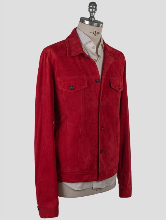 Isaia Isaia Red Leather Suede Coat Red 001