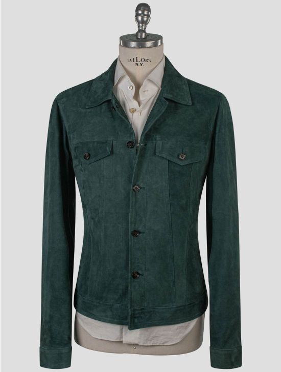 Isaia Isaia Green Leather Suede Coat Green 000