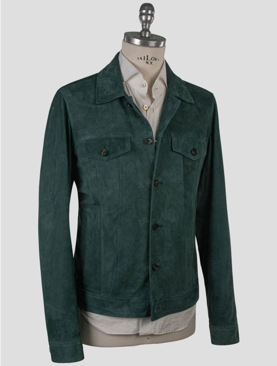 Isaia Isaia Green Leather Suede Coat Green 001