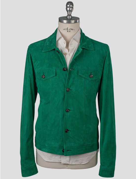 Isaia Isaia Green Leather Suede Coat Green 000