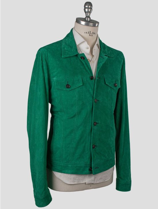 Isaia Isaia Green Leather Suede Coat Green 001