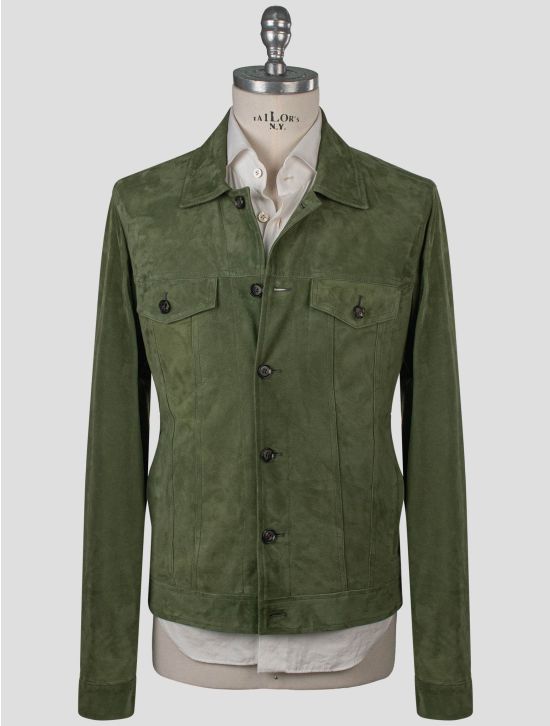 Isaia Isaia Green Leather Suede Coat Green 000