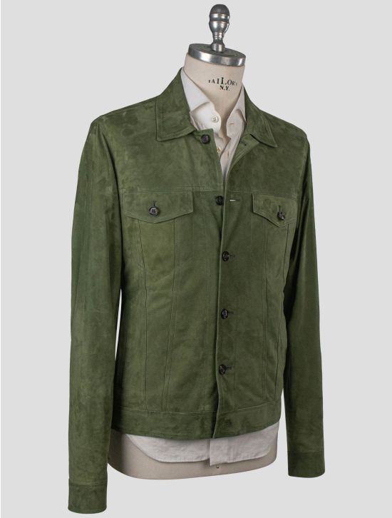 Isaia Isaia Green Leather Suede Coat Green 001