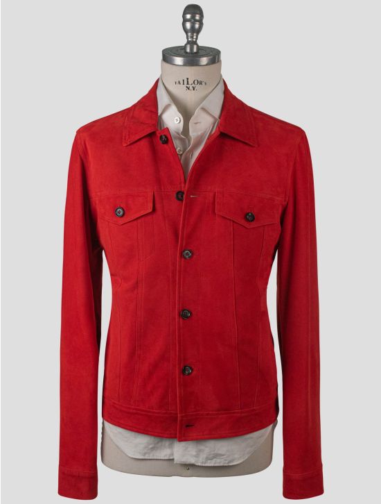 Isaia Isaia Red Leather Suede Coat Red 000