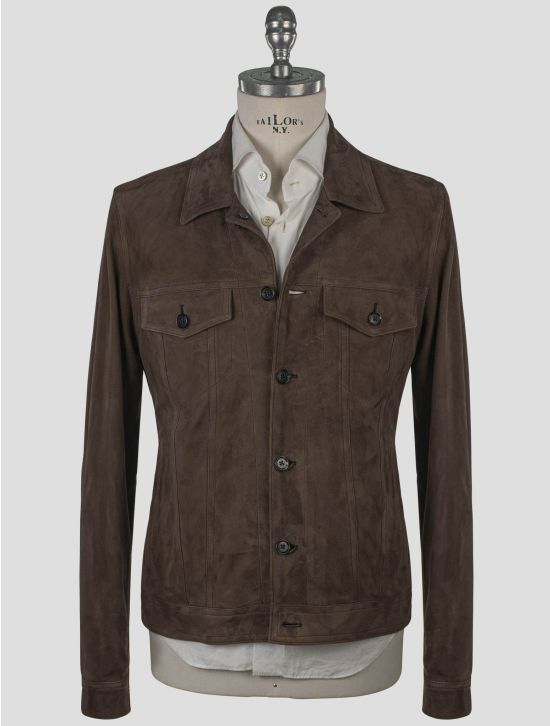 Isaia Isaia Brown Leather Suede Coat Brown 000