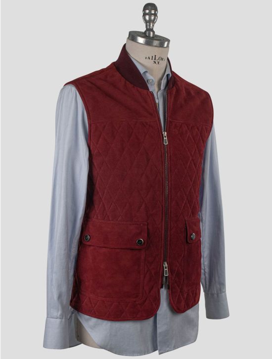 Isaia Isaia Burgundy Leather Suede Gilet Burgundy 001