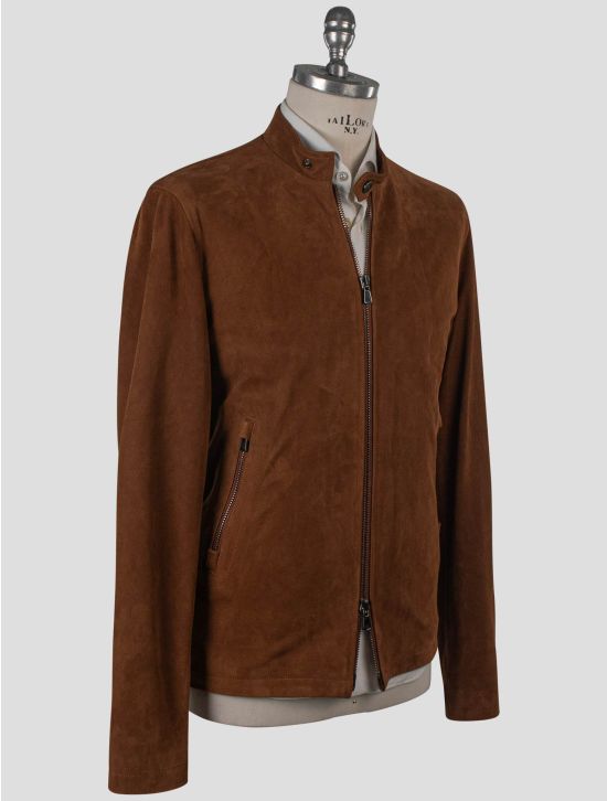 Isaia Isaia Brown Leather Suede Coat Brown 001