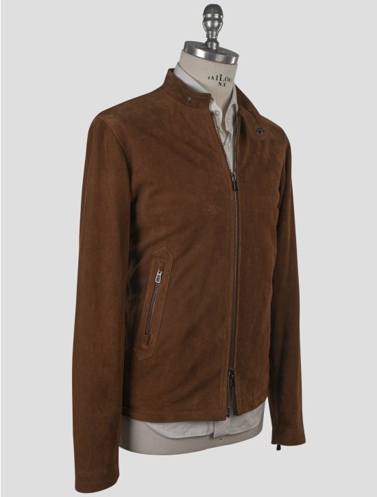 Isaia Isaia Brown Leather Suede Coat Brown 001