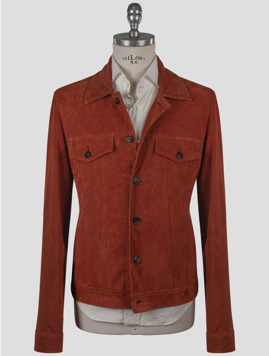 Isaia Isaia Orange Leather Suede Coat Orange 000