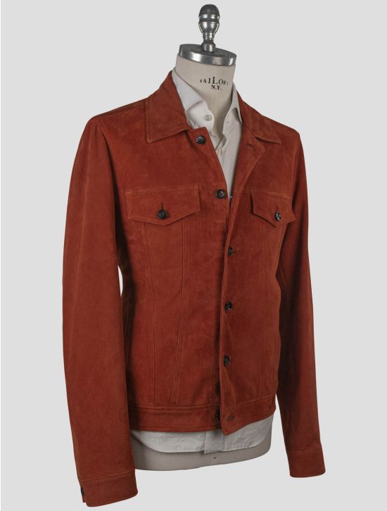 Isaia Isaia Orange Leather Suede Coat Orange 001