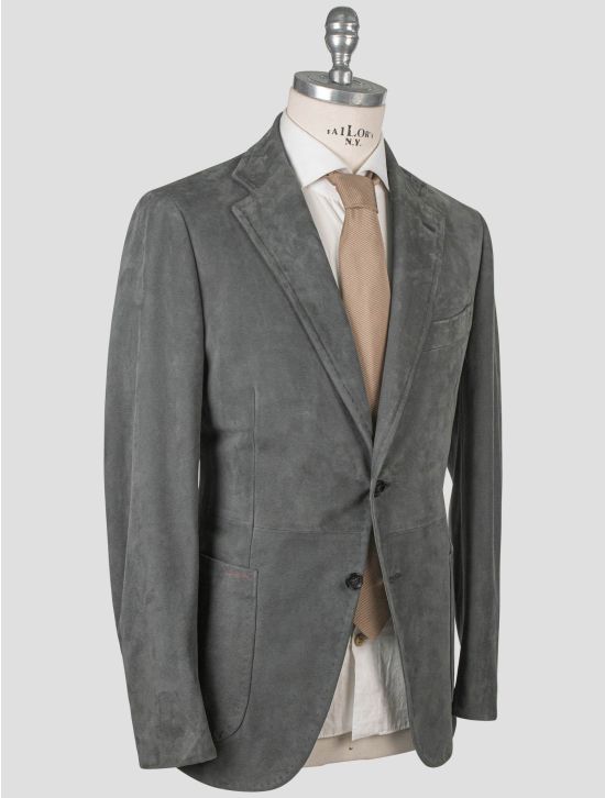 Isaia Isaia Gray Leather Blazer Gray 001