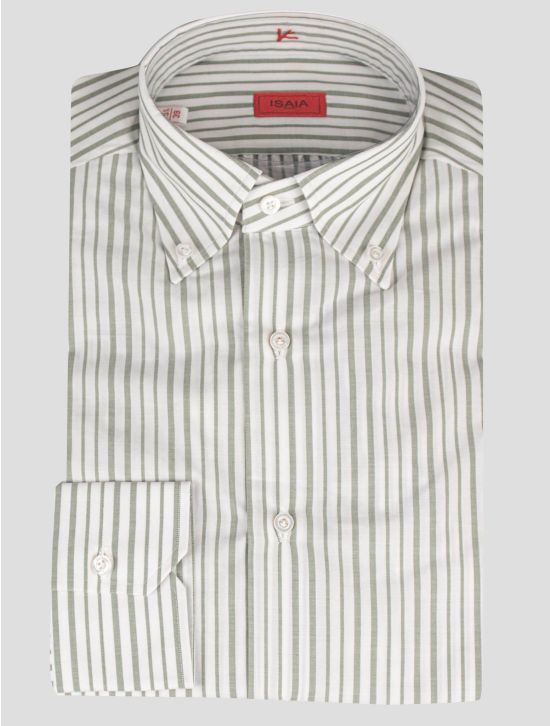 Isaia Isaia Green White Cotton Shirt Green / White 000