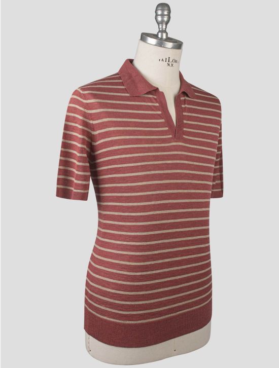 Isaia Isaia Red Beige Linen Silk Polo Red / Beige 001