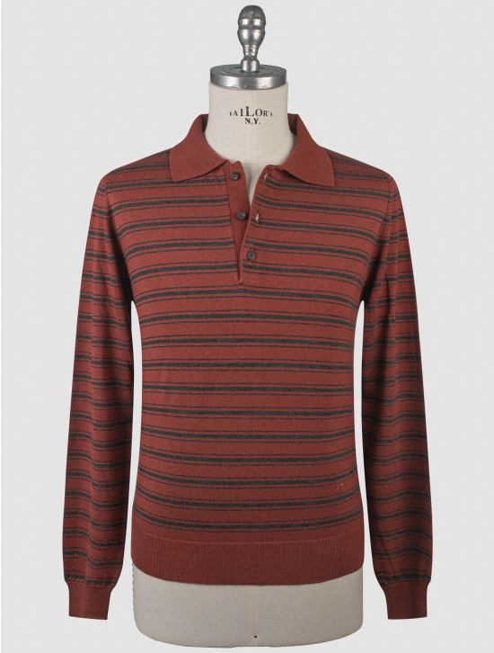 Isaia Isaia Orange Black Wool Silk Cshmere Sweater Polo Orange / Black 000