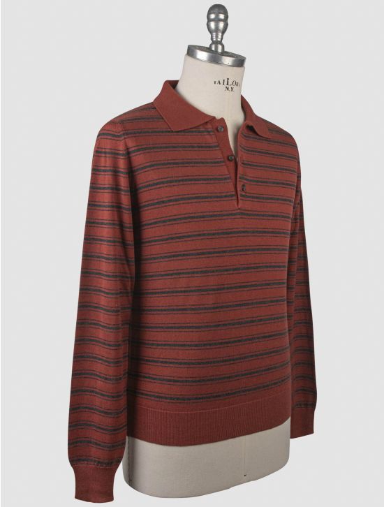 Isaia Isaia Orange Black Wool Silk Cshmere Sweater Polo Orange / Black 001