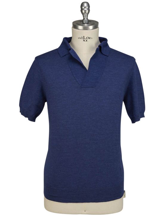 Isaia Isaia Blue Wool Silk Linen Polo Blue 000