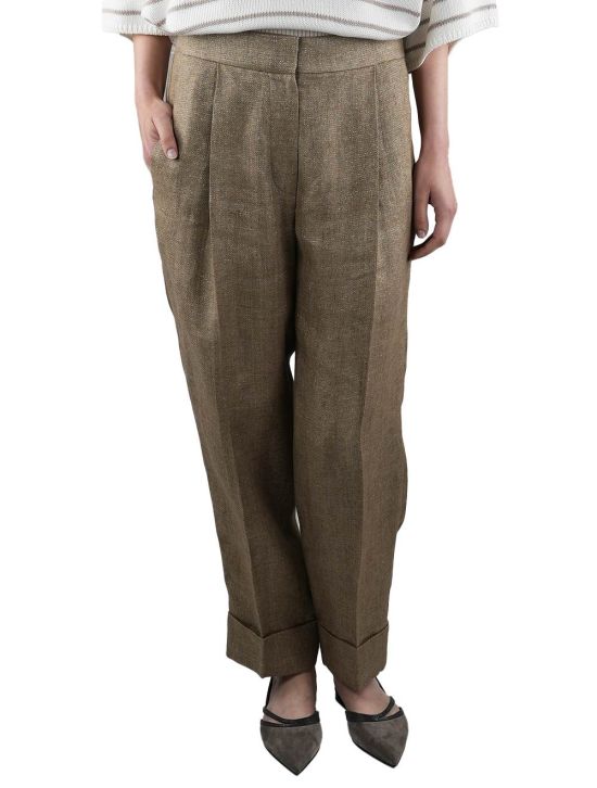 Brunello Cucinelli Brunello Cucinelli Gold Linen Pa Metallic Pants Woman Gold 000