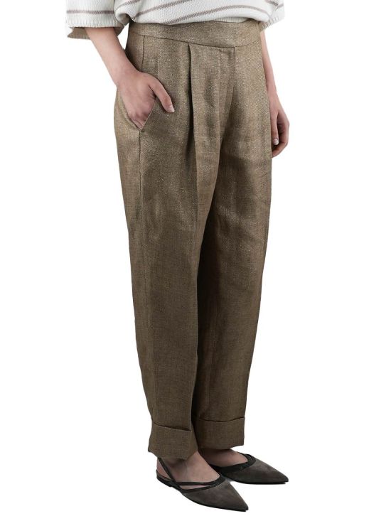 Brunello Cucinelli Brunello Cucinelli Gold Linen Pa Metallic Pants Woman Gold 001