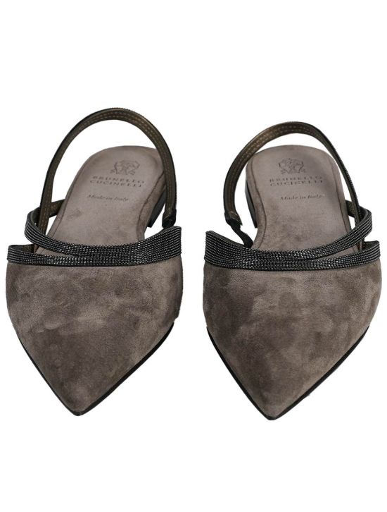 Brunello Cucinelli Brunello Cucinelli Taupe Leather Suede Slingback Woman Taupe 001